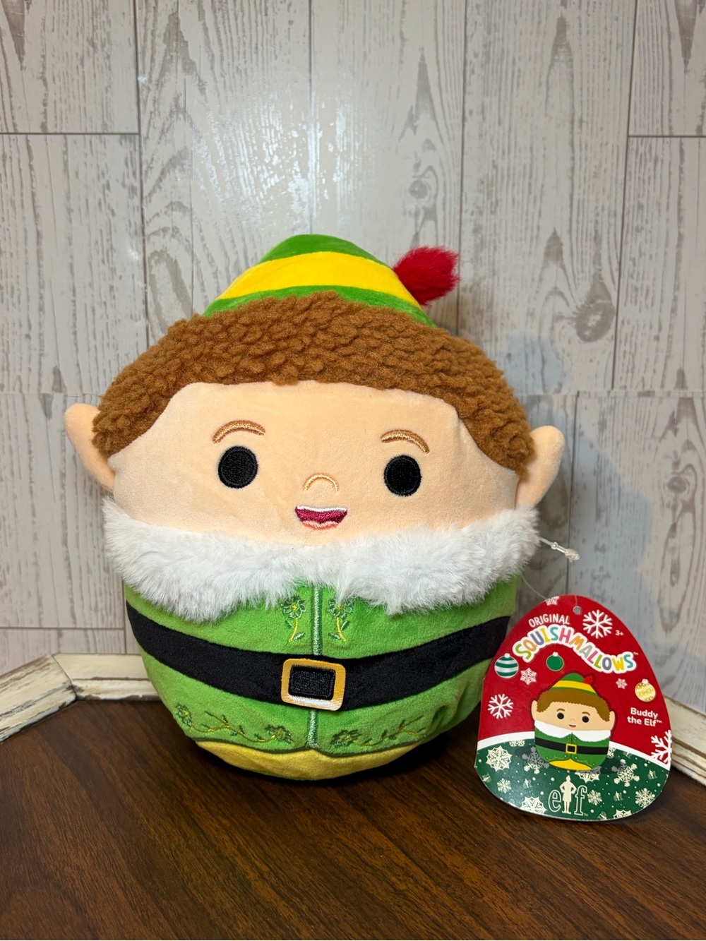 Squishmallows Buddy the Elf Plush - Green, Brown, White, Yellow, Red